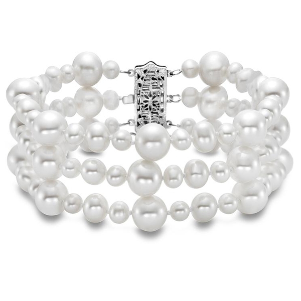 G19000BR-3W.1 3-Row 4.5-9.5MM White Freshwater Pearl Bracelet with 14KT White Gold Clasp