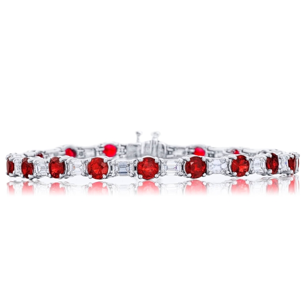Bracelet featuring 18 round rubies and 18 emerald-cut diamonds in an alternating design.3643-001