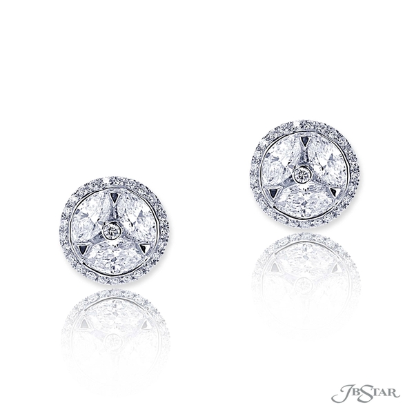 Diamond stud earrings featuring marquise diamonds in a center channel surrounded by round diamond micro pave 5528-001