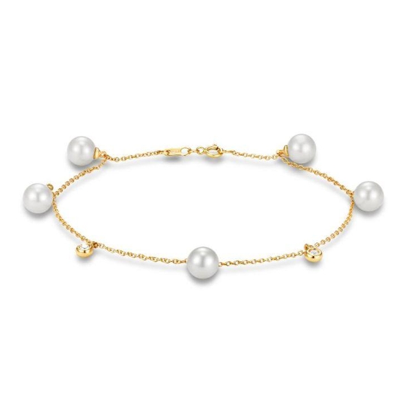 14KT Yellow Gold 6-6.5MM Freshwater Pearl Bracelet with 0.06TCW, 7.5″
