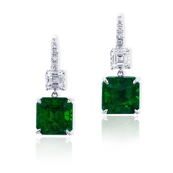 8.26 Columbian emerald cut emerald and square emerald diamond earrings.jpg