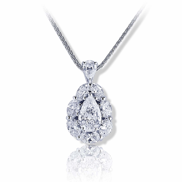 1.01 GIA certified pear shape diamod encircled by oval diamonds hung by a pear shaped diamond.jpg