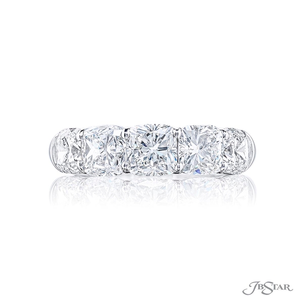 Wedding band featuring 5 cushion cut diamonds in a shared prong setting.2208-020