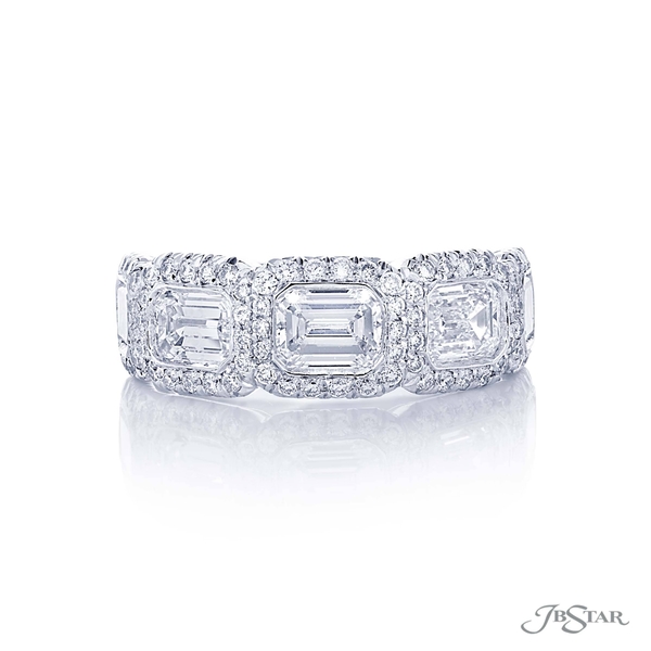 Wedding band featuring 5 east west emerald-cut diamond bezel set with micro pave. 5484-001