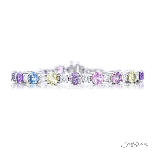 Multi-colored sapphire bracelet featuring a stunning mix of round natural sapphires and round diamonds. 7498-002