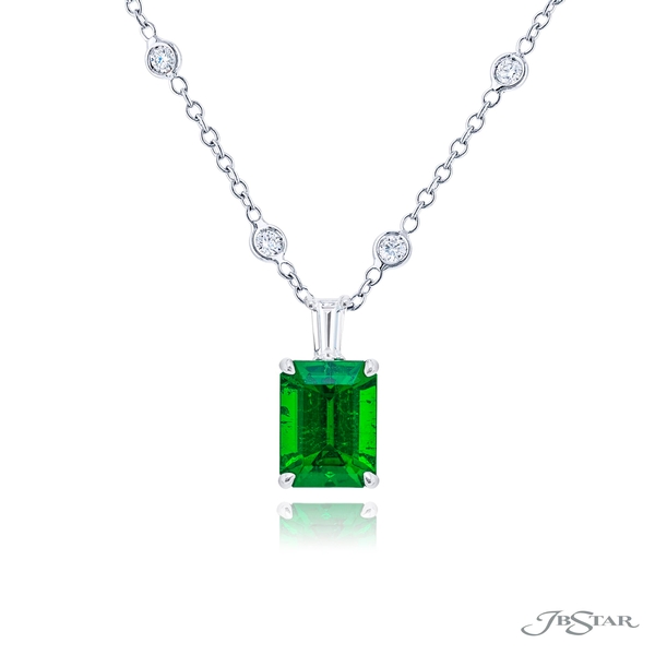 Emerald pendant featuring a 2.38ct certified emerald with tapered baguette diamond bail.1199-119