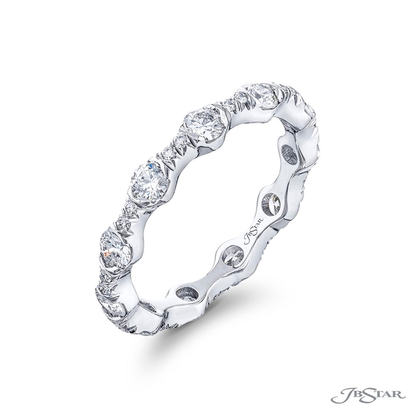 Diamond eternity band featuring 33 round diamonds weighing 1.17cttw in a semi-bezel setting. 2377-003v2