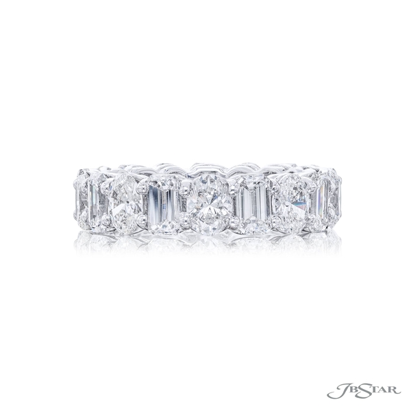 Eternity band featuring 7 emerald-cut and 7 oval shape diamonds in a shared prong setting. 5903-001