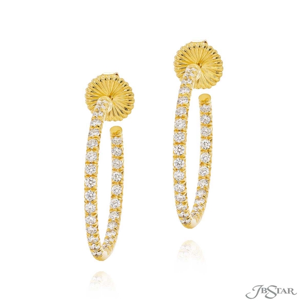 Diamond hoop earrings featuring round diamonds. Handcrafted in 18KY gold.0857-001