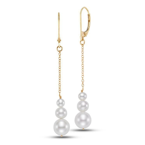 G22005E-1. 14KT Yellow Gold 4-8MM Pearl Drop Chain Earrings