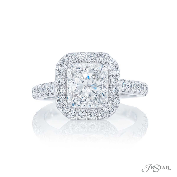 2.01 ct. GIA certified radiant-cut diamond center in a micro pave setting. 1224-007