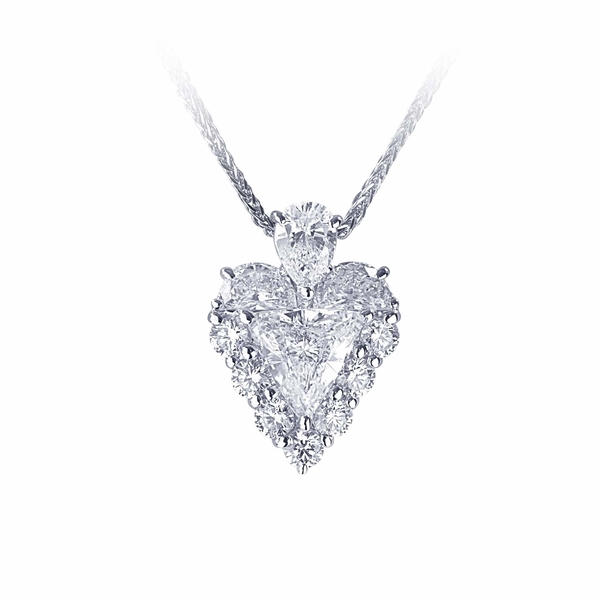 1.27 ct. GIA certified trillion diamond surrounded by half moon and round diamonds, hung by a pear shape diamond.jpg