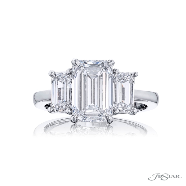 2.50 ct. GIA certified emerald-cut diamond center set between 2 emerald-cut diamonds. 4783-109