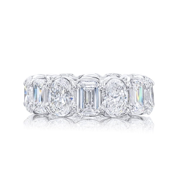 Eternity band featuring 7 GIA certified emerald-cut and 7 certified oval diamonds in a shared prong setting. 5793-001