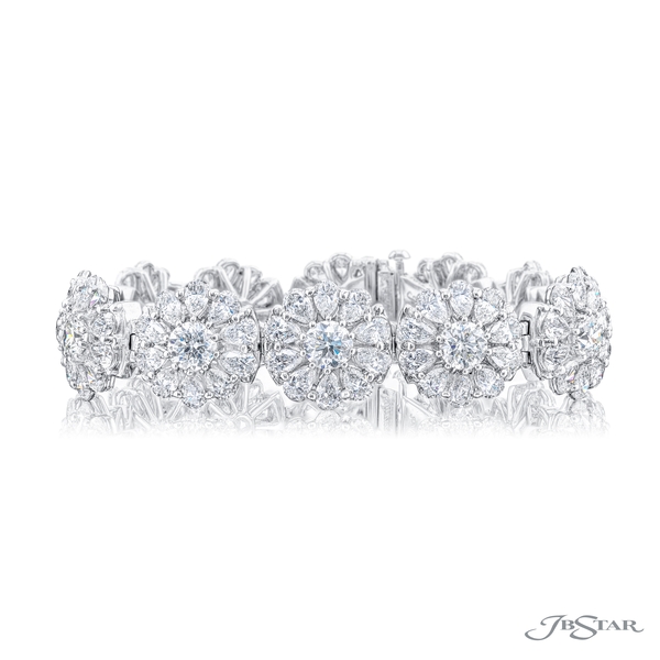 Diamond bracelet featuring pear shape and round brilliant cut diamonds in a floral design 3672-002