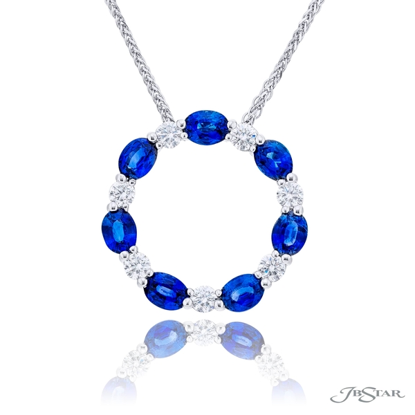 Circle pendant featuring 7 oval sapphires and 7 round diamonds in a shared prong setting.7576-008