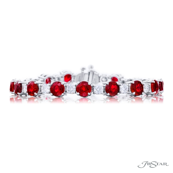 Bracelet featuring round rubies and round diamonds in an alternating design. 1067-011
