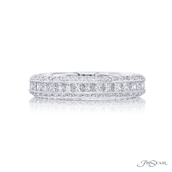 Diamond eternity band featuring princess-cut diamonds edged in micro pave. 6053-009