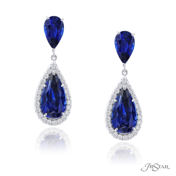 Sapphire and diamond drop earrings featuring gorgeous pear-shaped 12.99 cttw certified blue sapphires suspended from pear-shaped sapphires.6093-011