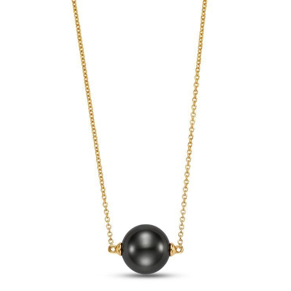 M21019NB-1 18KT Yellow Gold 10-11MM Tahitian Pearl and Chain Necklace, 18″