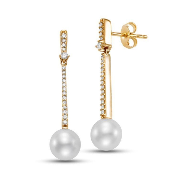 M21022E-1. 14KT Yellow Gold 7-7.5MM Cultured Pearl Earrings 0.157TCW