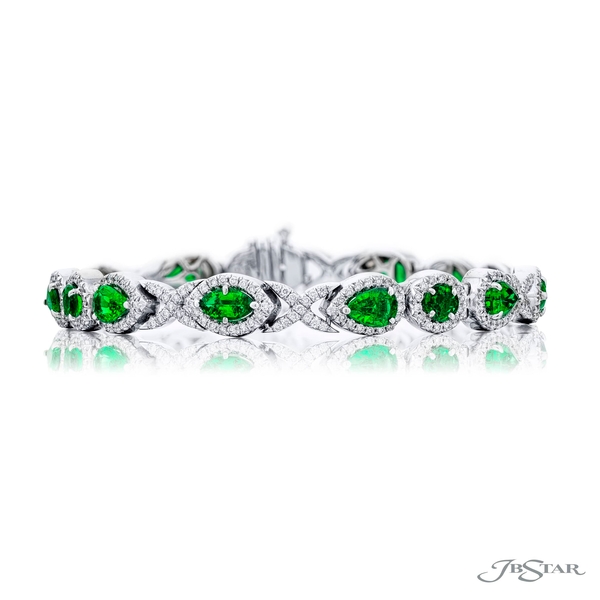 Emerald and diamond bracelet featuring 14 perfectly matched emeralds in a micro-pave setting.2598-002