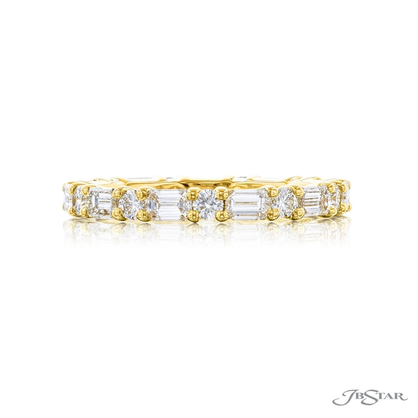 Diamond eternity band featuring emerald-cut and round diamonds in an alternating design. Handcrafted in 18KY gold.5558-022