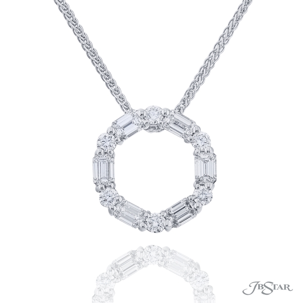 Circle pendant featuring 6 emerald-cut and 6 round diamonds in a shared prong setting. 7528-001