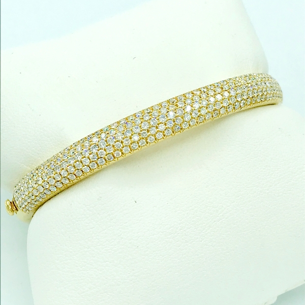 pave diamond yellow gold bangle bracelet