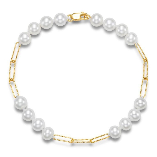 14KT Yellow Gold 6-6.5MM Freshwater Pearl Bracelet 7.5″