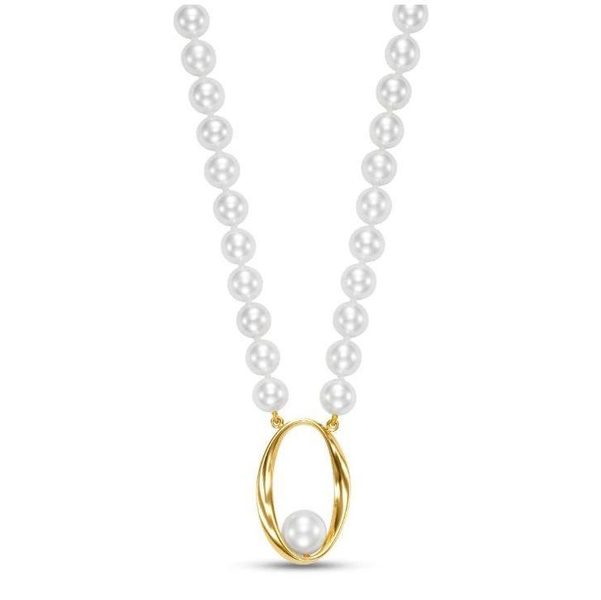 M20012N-1 14KT Yellow Gold 6-6.5MM Freshwater Pearl Necklace with 8.5-9MM Pearl in Loop, 18″