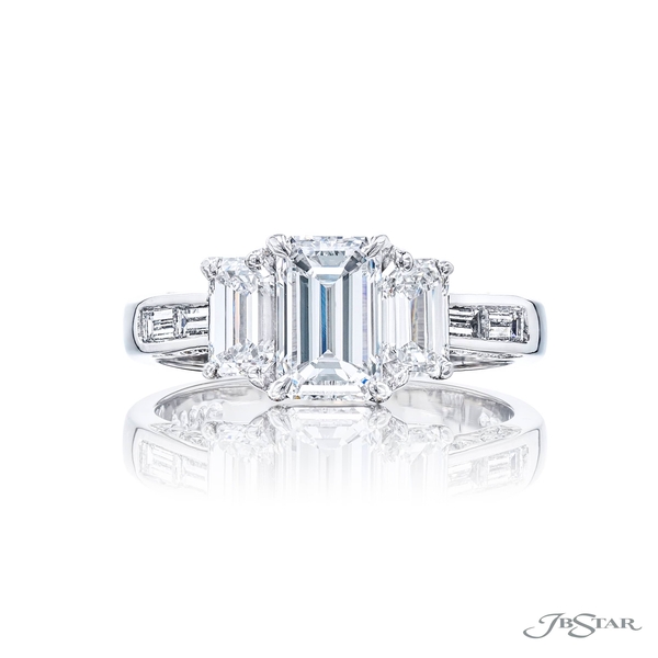 1.01 ct. GIA certified emerald-cut diamond center embraced by 2 certified emerald-cut diamonds.0950-011