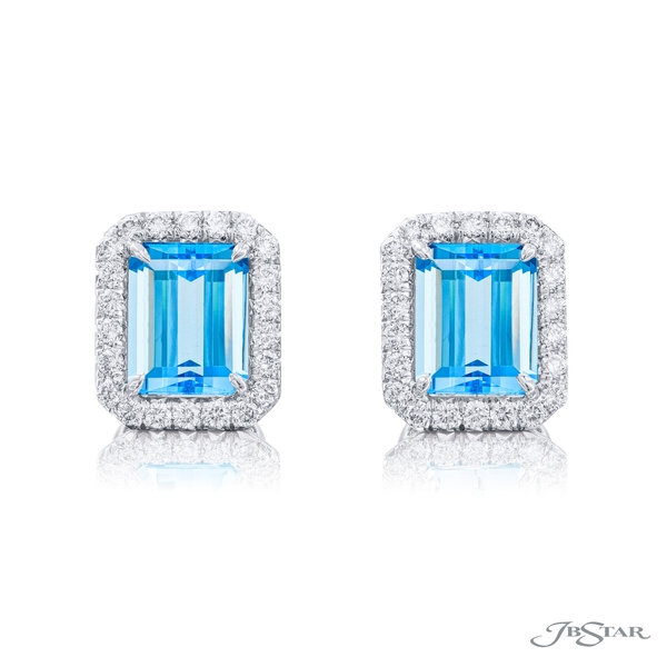 Aquamarine stud earrings encircled by round diamonds. 1538-054.jpg