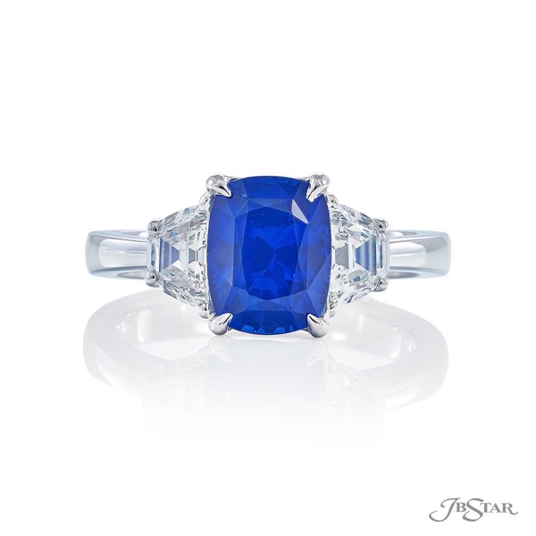 Sapphire and diamond ring featuring a 2.36 ct. certified oval sapphire center embraced by 2 half moon diamonds. 4664-235-1