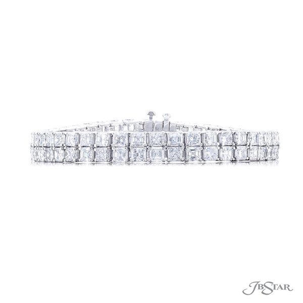 Diamond bracelet featuring 2 rows of square emerald-cut and radiant-cut diamonds in a shared prong setting. 3637-001v2