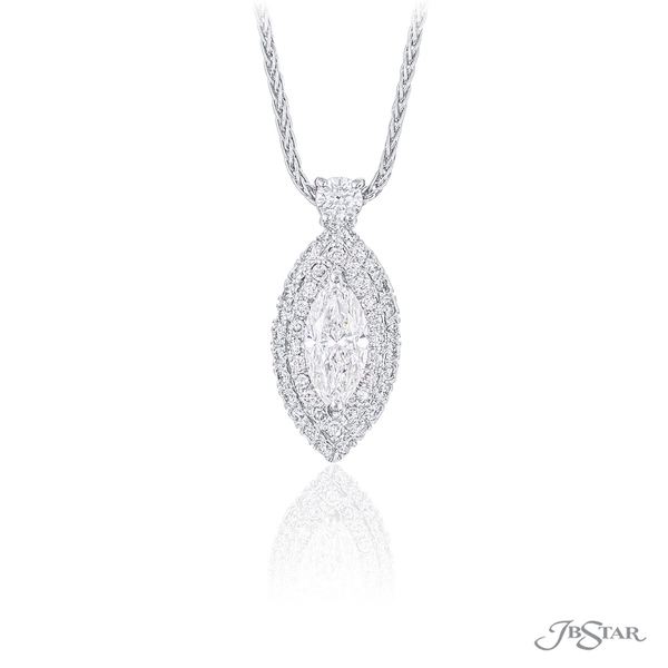 Diamond pendant featuring a 0.81 ct. GIA certified marquise diamond center encircled by round diamond pave.1265-007
