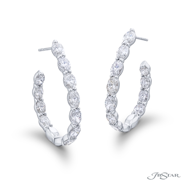 Diamond hoop earrings featuring 22 oval-cut diamonds in a shared prong setting. 2339-008