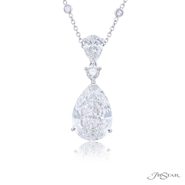 Pear shape diamond pendant featuring a 6.24 CT GIA certified pear shape diamond. Handcrafted in pure platinum.1199-094