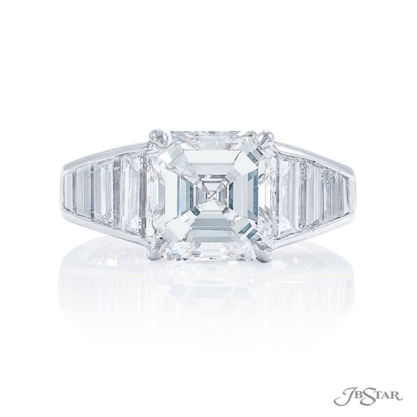 3.69 ct. GIA certified square emerald-cut diamond center set between trapezoid diamonds in a channel setting. 7145-001