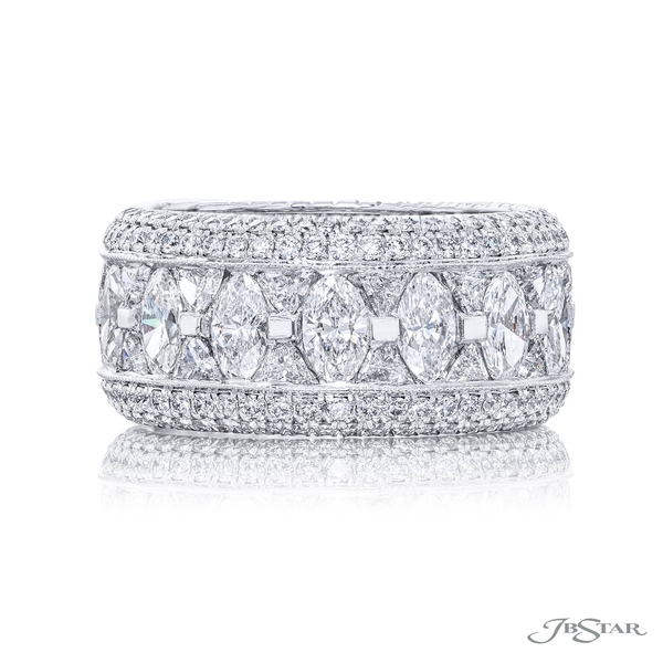 Diamond eternity band featuring stunning trillion and marquise diamonds all edged in micro pave. 0450-002