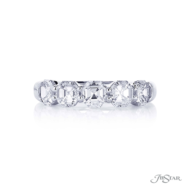 Wedding band featuring 5 octagon shaped diamonds weighing 2.60cttw in a shared prong setting. 5443-002