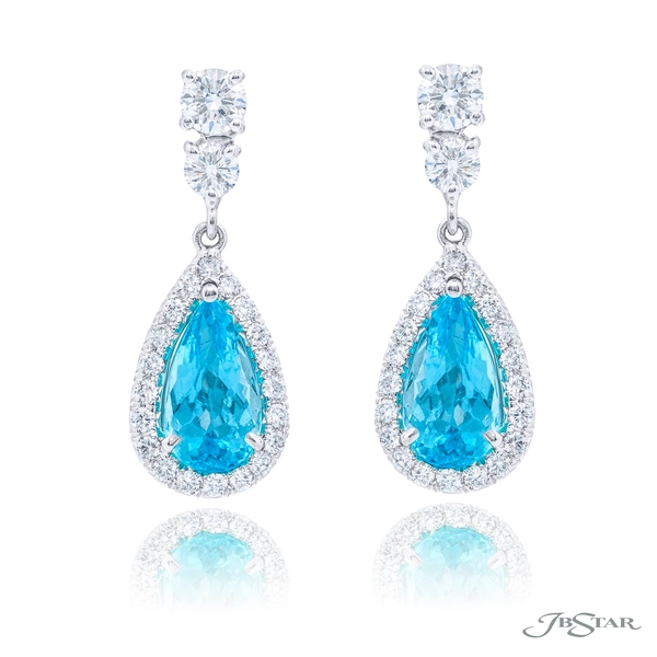 Paraiba and diamond drop earrings featuring 2 certified pear shape Paraibas and 4 round diamonds.1631-136