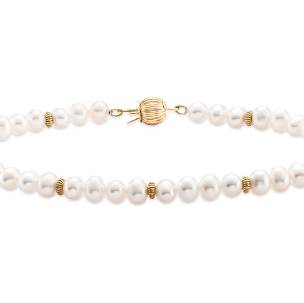 GB1379. 14KT Yellow Gold 4-4.5MM White Freshwater Pearl Bracelet 7 Inches