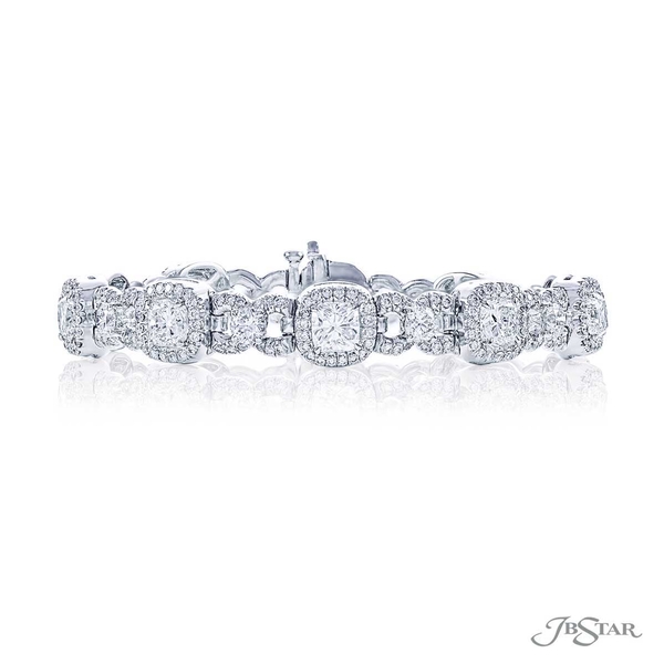 Diamond bracelet featuring 10 cushion diamonds and 10 round diamonds linked together with micro pave. 1603-001-1