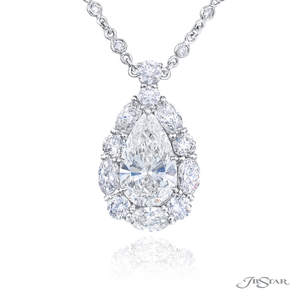 Pear shape diamond pendant featuring a 5.02 ct. GIA certified pear shaped diamond encircled by oval and round diamonds 7290-017-1