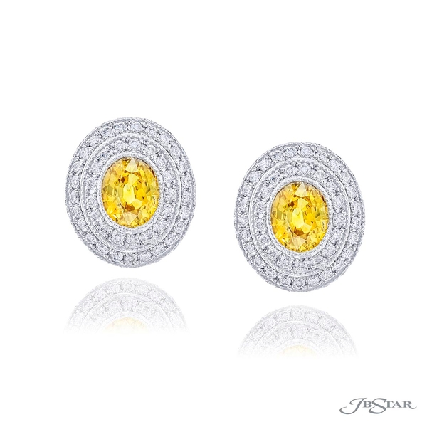 Yellow sapphire stud earrings featuring oval yellow sapphires surrounded by round diamond pave.0202-007