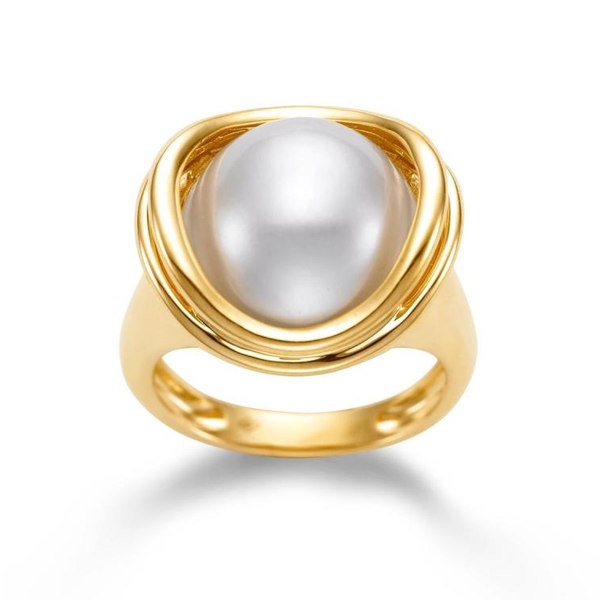 SM19022R-2 14KT Yellow Gold 14-14.5MM White Mabe Pearl Ring