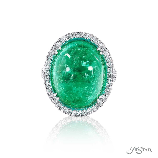 Emerald and diamond ring featuring a stunning 19.37 ct. GIA certified oval cabochon Colombian emerald.2123-003