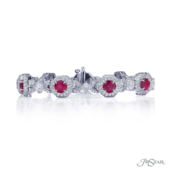 Ruby and diamond bracelet featuring perfectly matched square emerald-cut diamonds in a micro pave setting linked together by brilliant diamonds.2570-001