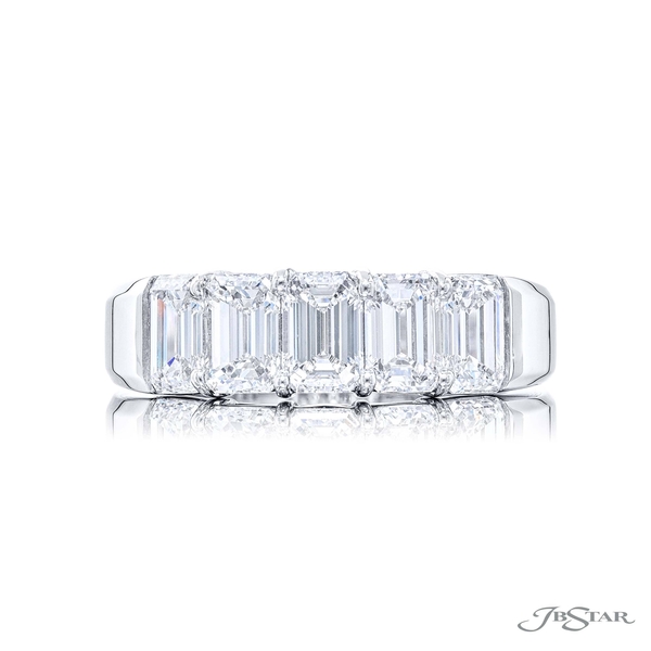 Wedding band featuring 5 GIA emerald-cut diamonds in a shared prong setting. 5936-001